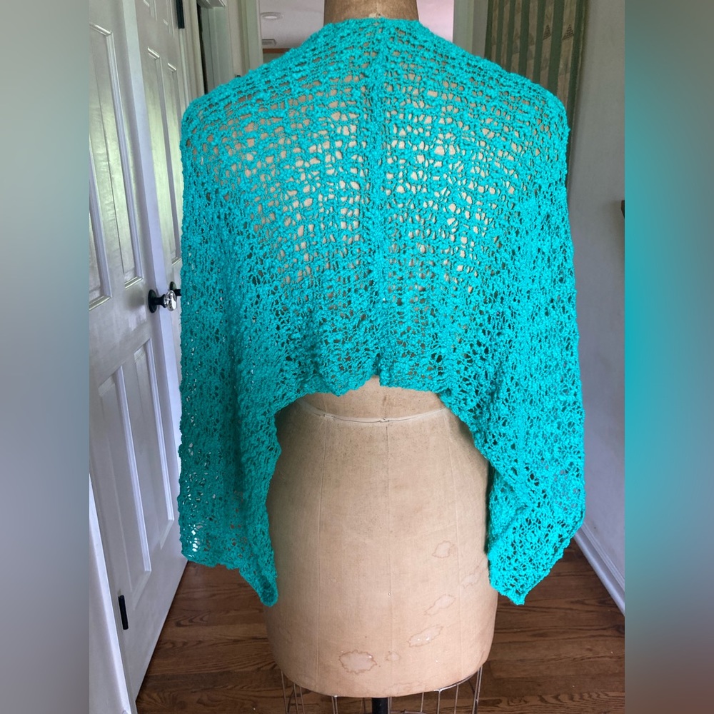 NWT Open Weave TEAL Green Short Poncho WEAR MULTIPLE WAYS Swimsuit or Dress … - Picture 10 of 11